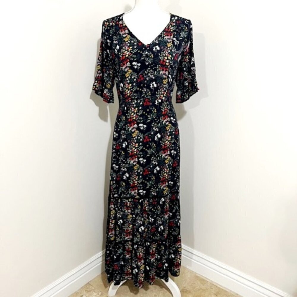 Walker & Wade Alana Maxi Dress in Black Floral Boho Retro Resortwear Travel Sm